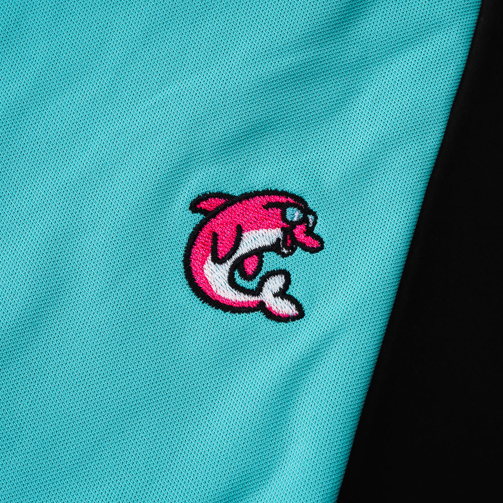 G/Fore x Swag teal flipper men's short sleeve golf polo shirt.