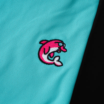 G/Fore x Swag teal flipper men's short sleeve golf polo shirt.