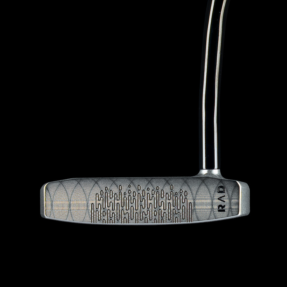 SWAG Golf The Vandal Too fang style MOI golf putter made from 303 stainless steel and 6061 aluminum with electric blue "The Vandal too" text on the sole.