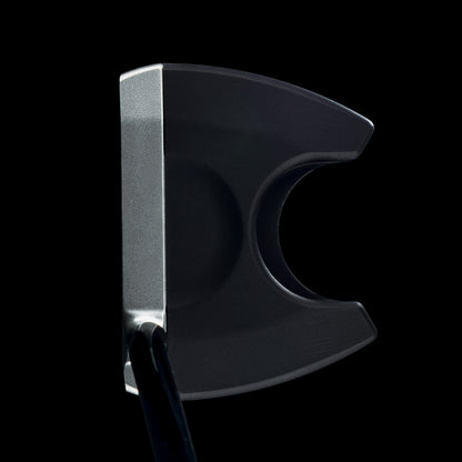 SWAG Golf The Vandal Too fang style MOI golf putter made from 303 stainless steel and 6061 aluminum with electric blue "The Vandal too" text on the sole.