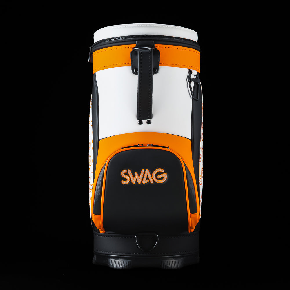 Rear view of the SWAG Golf Tito's Den Caddy Cooler with embroidered SWAG logo, zipper closure, and black back panel.
