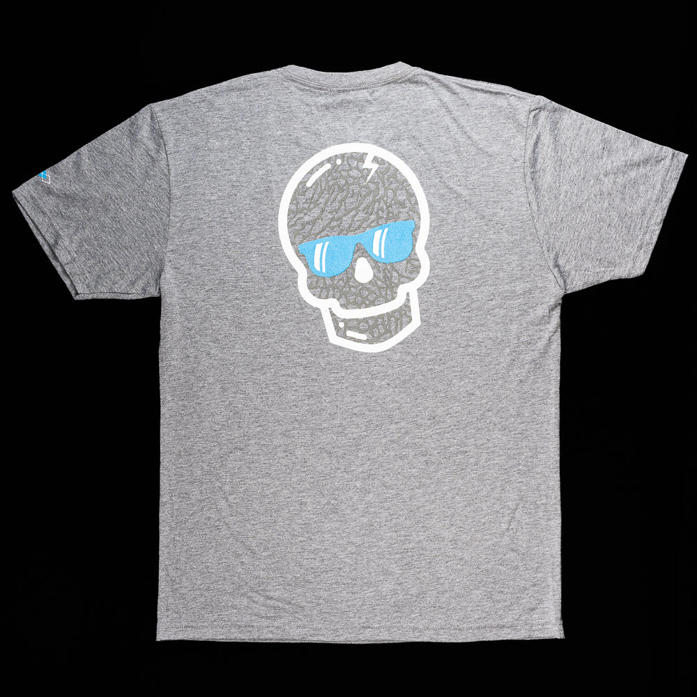 NC SWAG grey t-shirt with white and light blue.