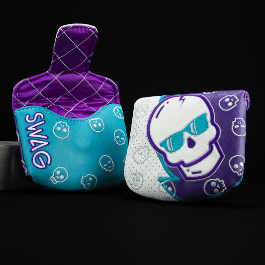 Carolina Buzz Skull purple, teal and silver mallet golf headcover made in the USA.
