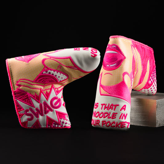 Swag Swagatha phrase pink and white blade putter golf headcover made in the USA.