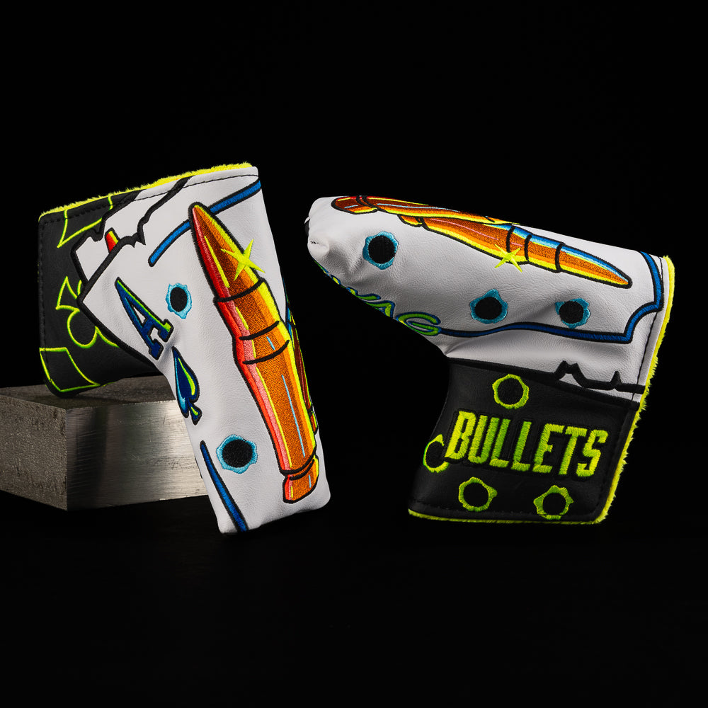 Iconic Hands Pocket Rockets Blade Putter golf headcover featuring bullet aces design and bold SWAG styling.