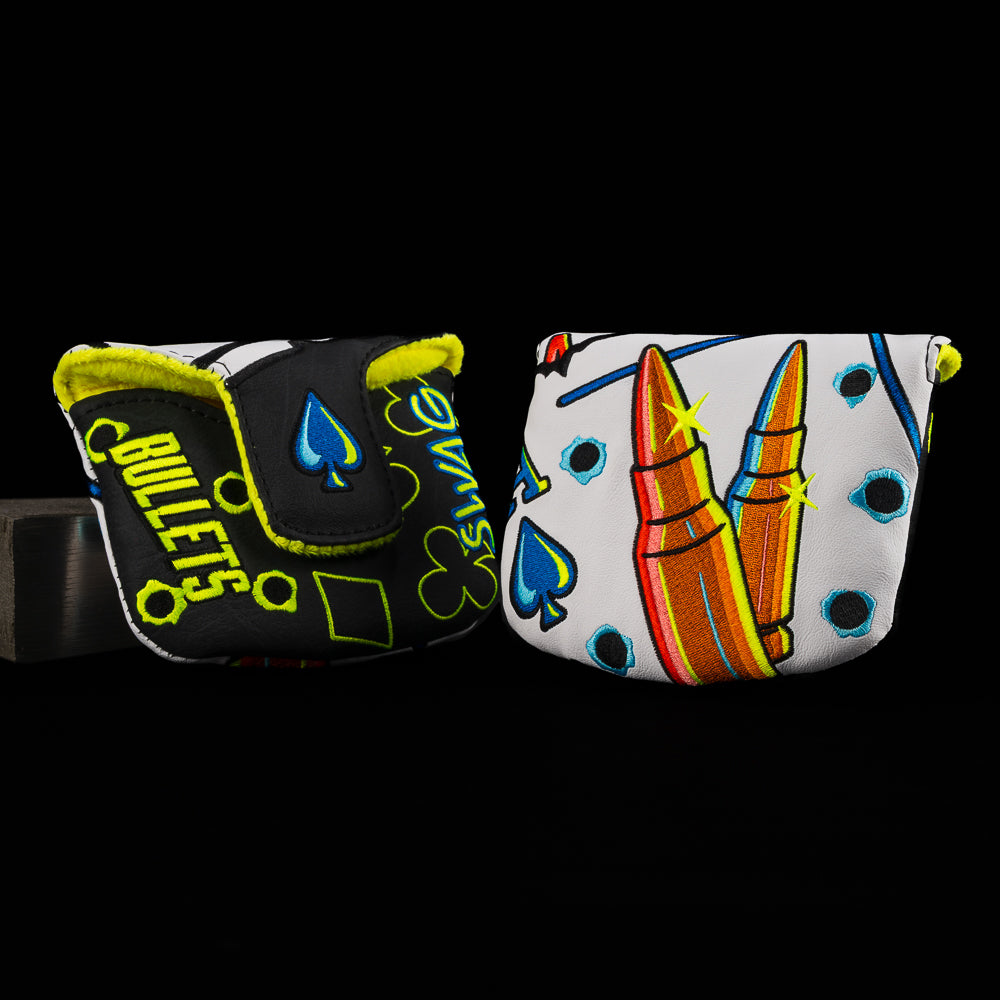 Iconic Hands Pocket Rockets Mallet Putter Cover with bullet aces design and bold SWAG styling.