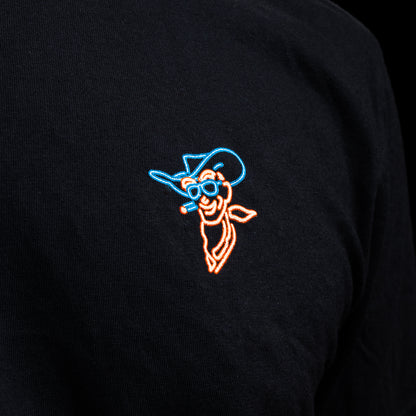 SWAG Casino Cowboy T-Shirt in black with neon cowboy small chest detail.