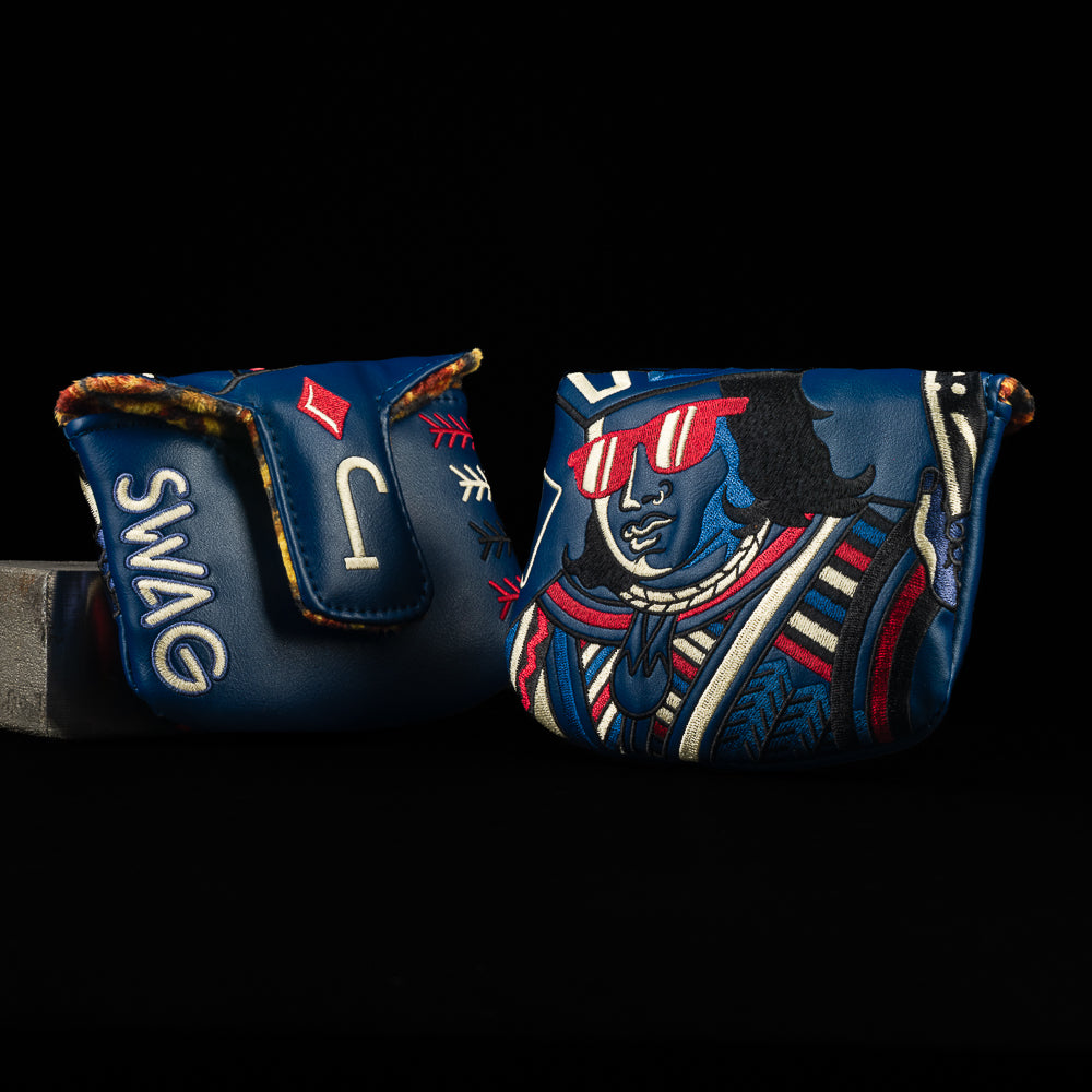 Vibin’ Vegas Jack Mallet Putter golf headcover featuring bold navy Jack design with red sunglasses and SWAG style.