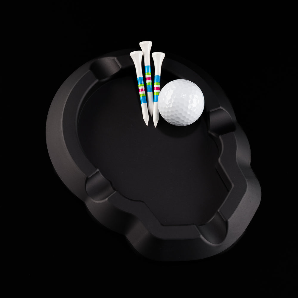 Black aluminum cigar ashtray with SWAG skull outline silhouette.