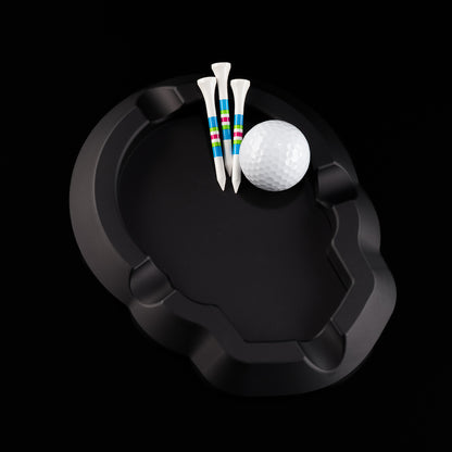 Black aluminum cigar ashtray with SWAG skull outline silhouette.