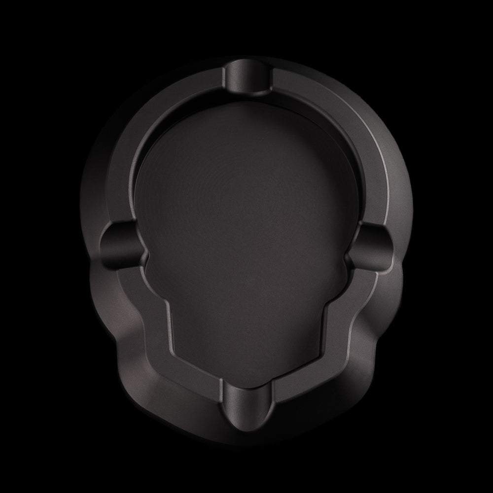 Black aluminum cigar ashtray with SWAG skull outline silhouette.