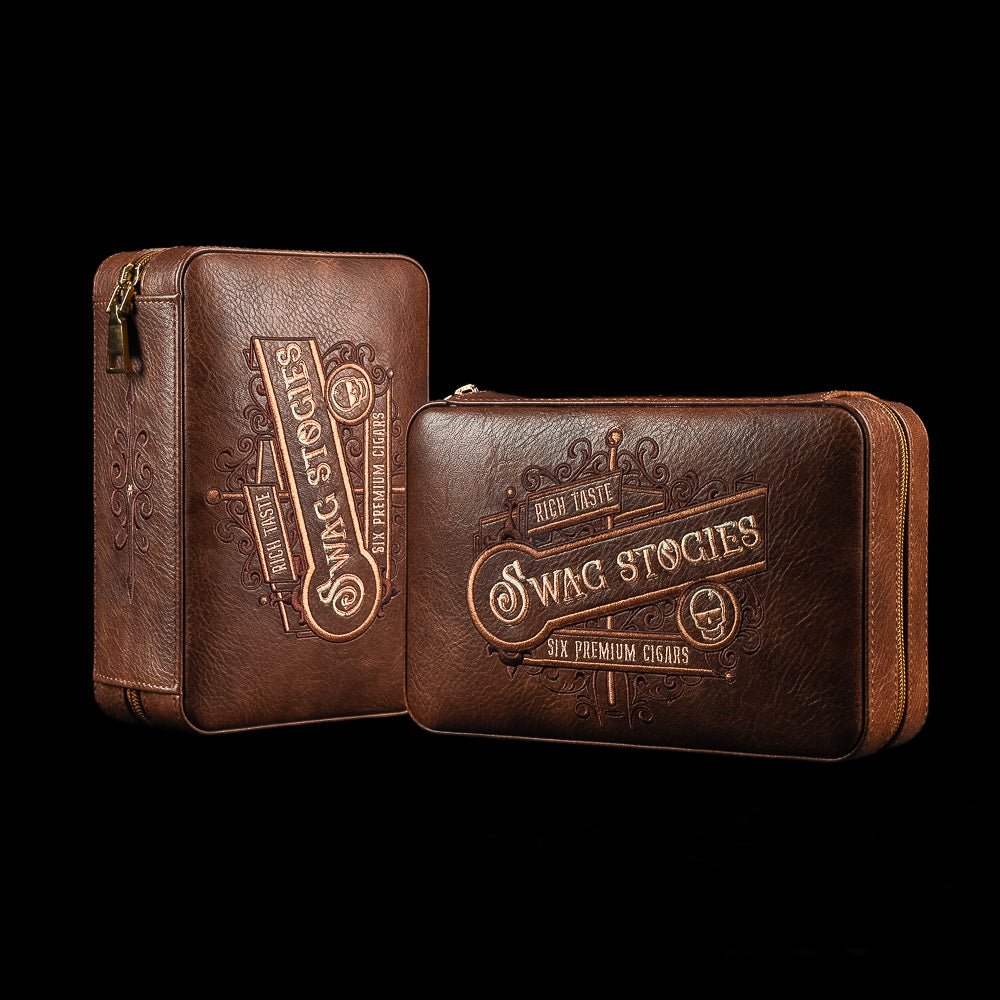 SWAG Golf cigar travel humidor case with brown vinyl material.