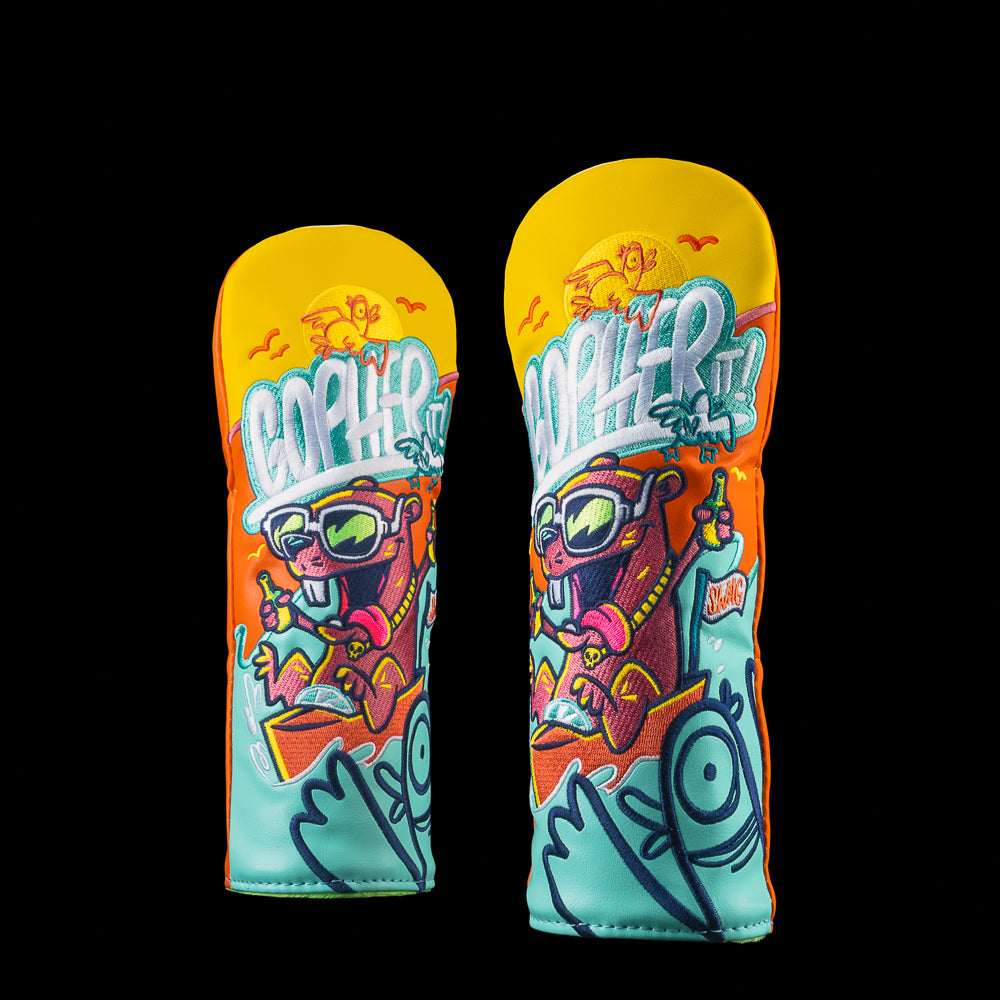 SWAG Golf Gopher It fairway headcover featuring a cartoon gopher character with bold colorful artwork and SWAG branding