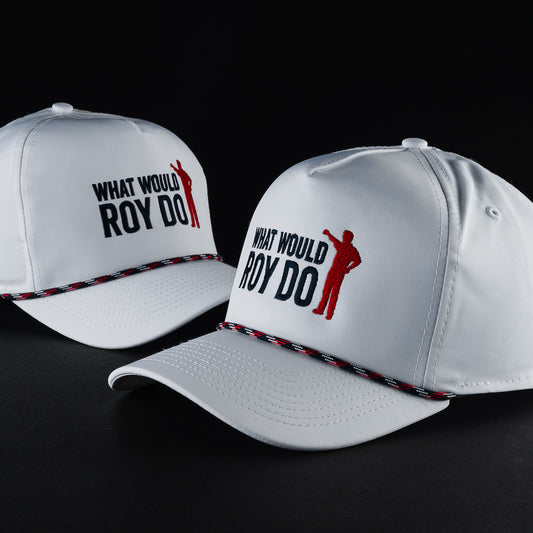 WWRD? white performance rope snapback golf hat accessory.