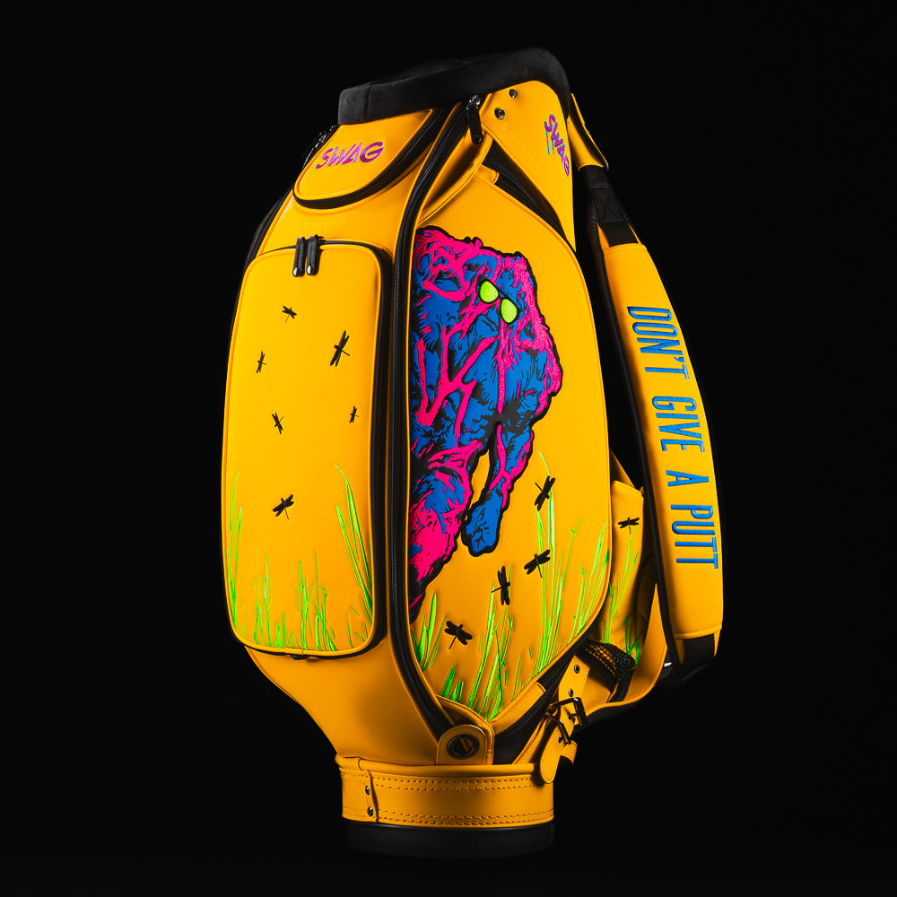 Swag x Vessel Swag Thing yellow tour staff golf bag.