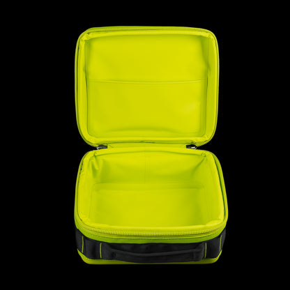 SWAG Golf x YETI Daytrip 3L lunch box shown open, revealing the insulated interior and hard-shell construction.