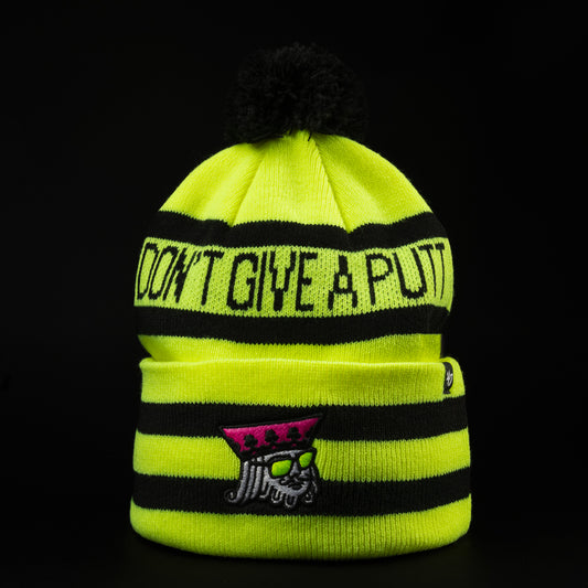 Swag x 47 brands neon yellow and black king cuff knit pom beanie.