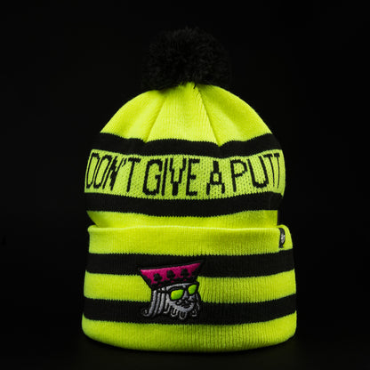 Swag x 47 brands neon yellow and black king cuff knit pom beanie.