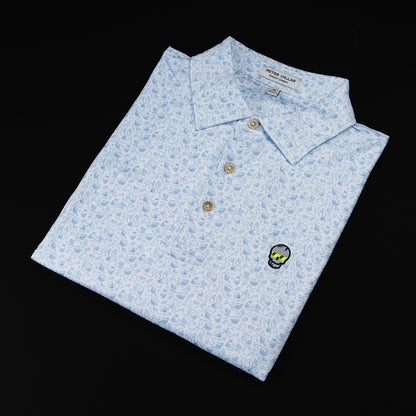 Swag Golf x Peter Millar white skull print men's performance short sleeve golf polo shirt.