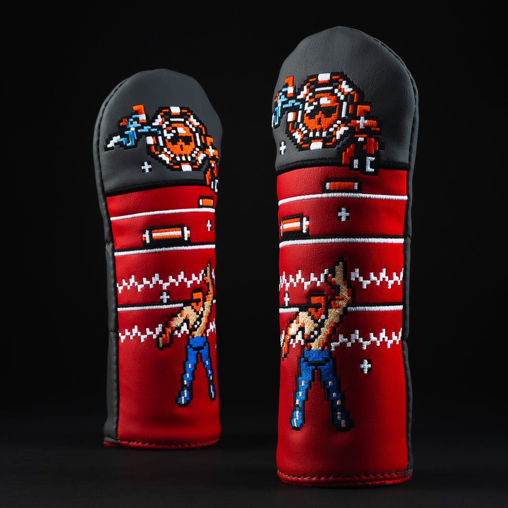 8-bit 30 lives black and red video game themed hybrid wood golf club head cover made in the USA.
