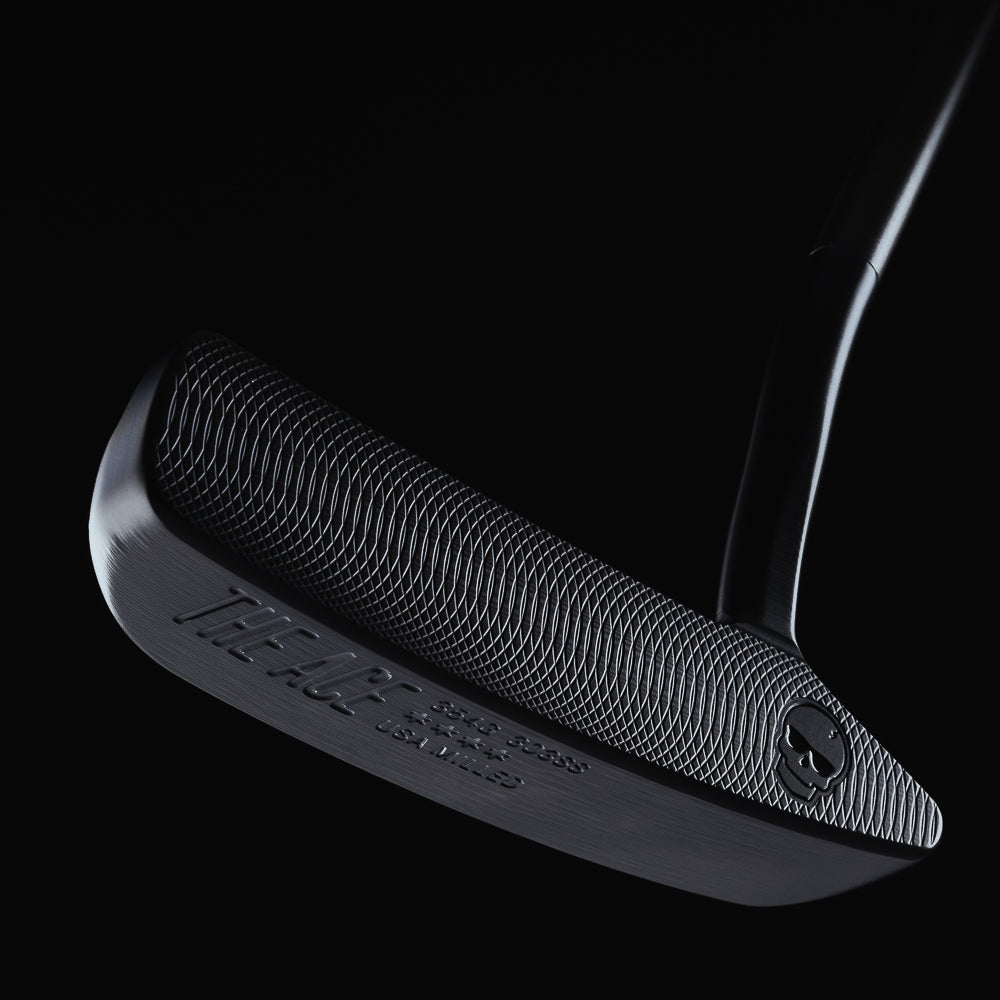 The Ace hand-finished stainless steel black golf putter made in the USA.