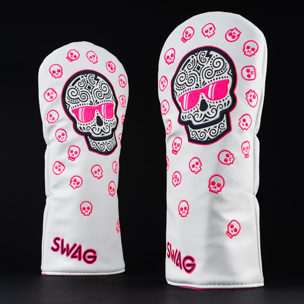 Swag Sugar skull white and pink driver golf club head cover made in the USA.