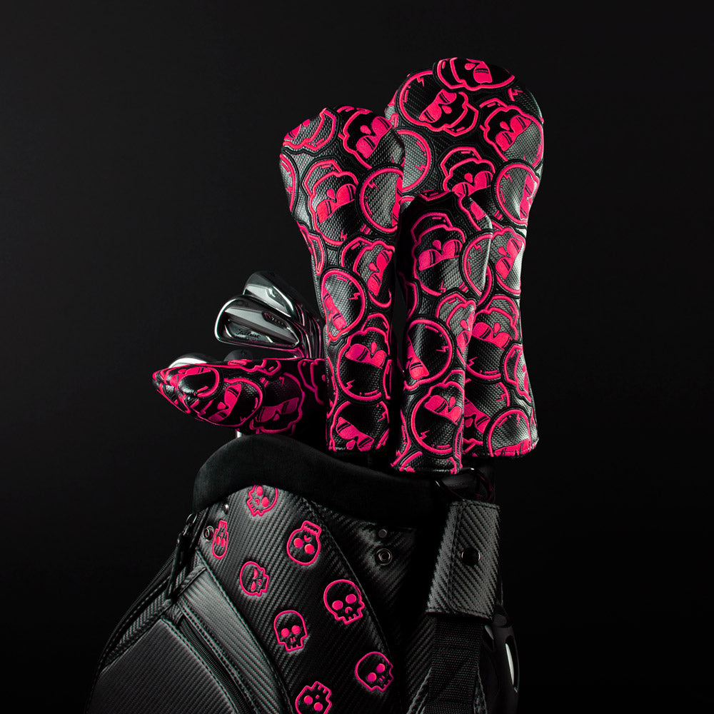 Carbon Fiber & Neon Pink Stacked Skulls Cover Set