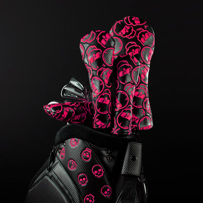 Carbon Fiber & Neon Pink Stacked Skulls Cover Set