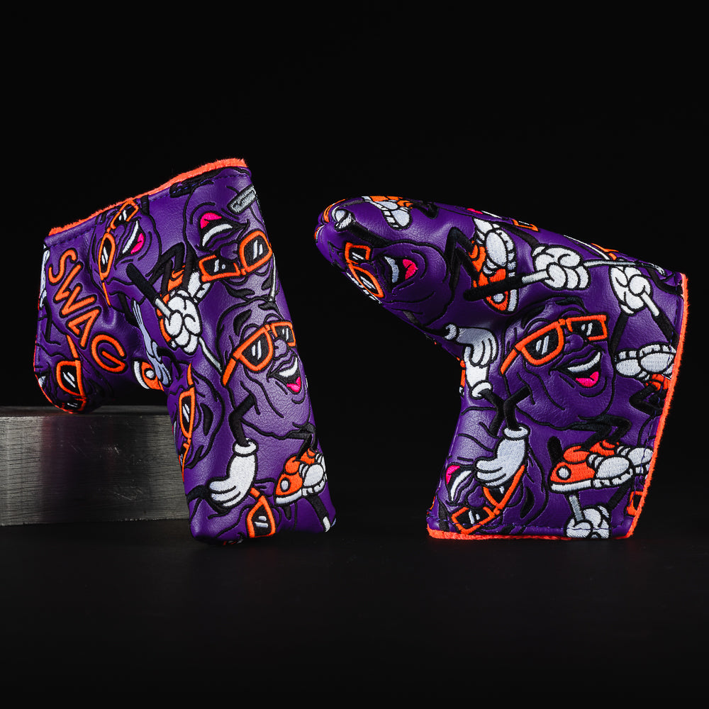Swag Raisins purple and orange blade putter golf club head cover made in the USA.