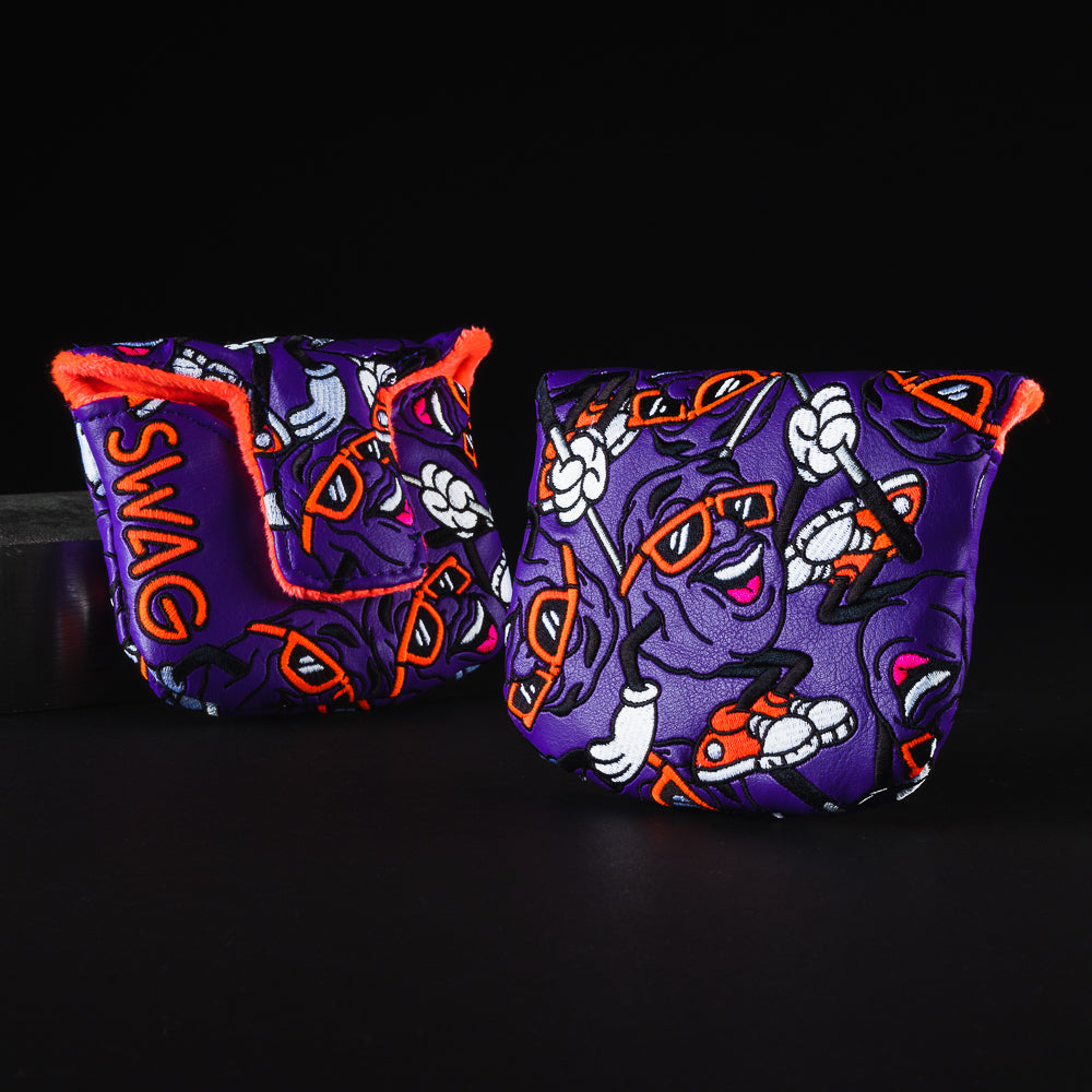 Swag Raisins purple and orange mallet putter golf club head cover made in the USA.