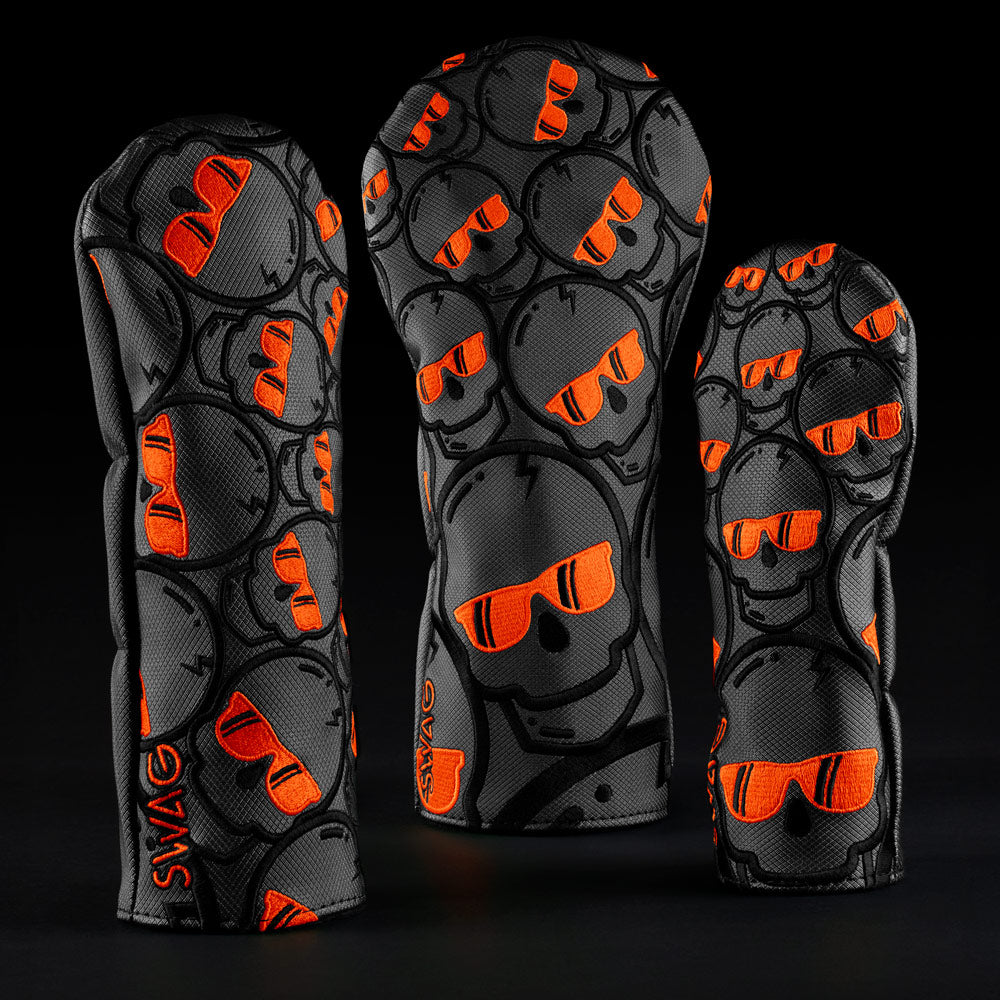 Atomic Orange Concentric Skulls Wood Cover Set