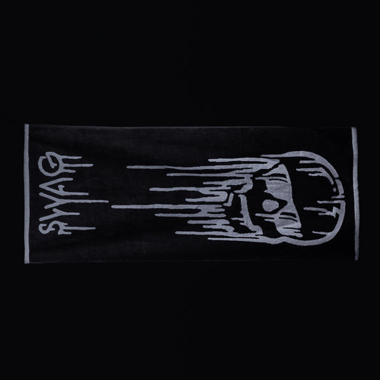 Swag dripping skull black golf towel with grey accents.