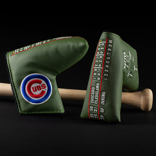 Chicago Cubs game 7 scoreboard blade golf putter head cover made in the USA.