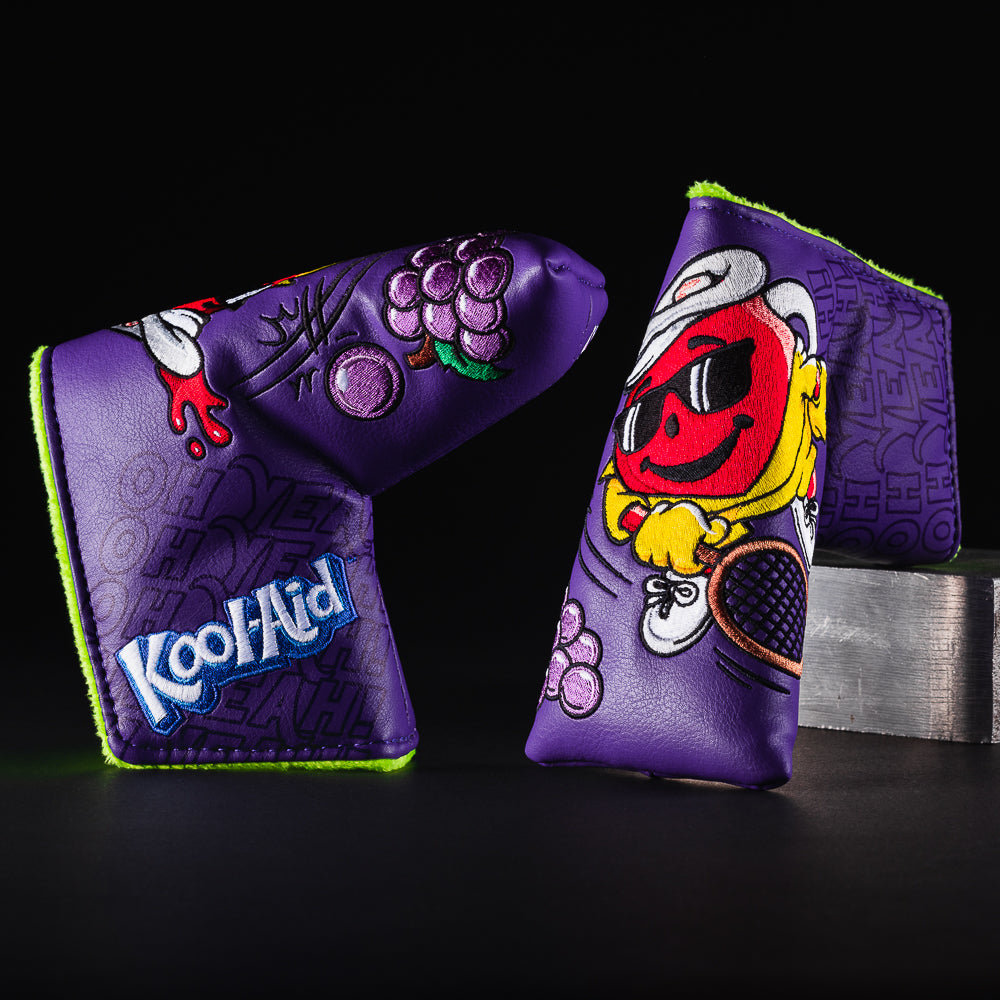 Officially licensed Grape Kool-Aid themed blade putter golf club head cover made in the USA.