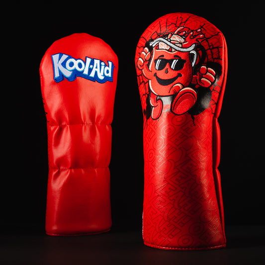Officially licensed Kool-Aid red cherry themed driver golf club head cover made in the USA.