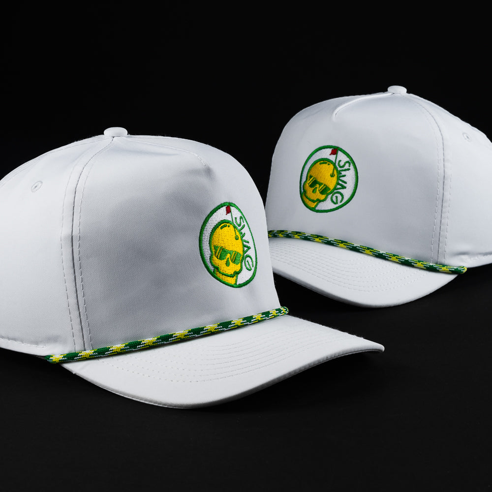 Swag x Imperial white retro fit snapback hat with Augusta-themed Swag Skull and rope detail on the front.