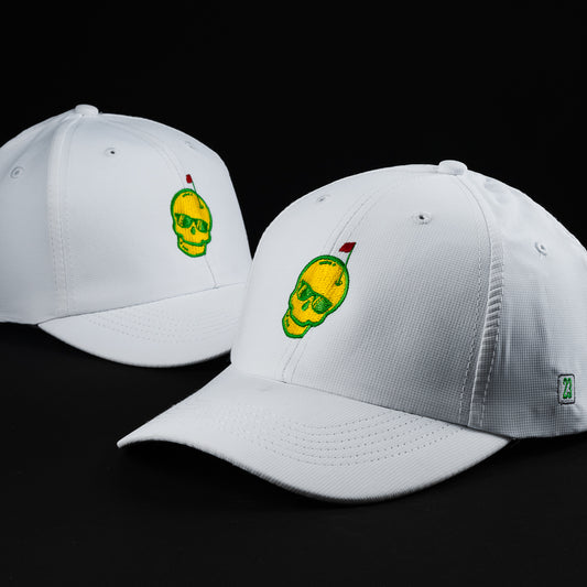 Swag x Imperial white hat with an Augusta themed skull embroidered on the front.