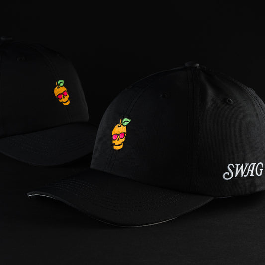 Swag x Imperial black performance hat with embroidered peach Swag skull on the front.