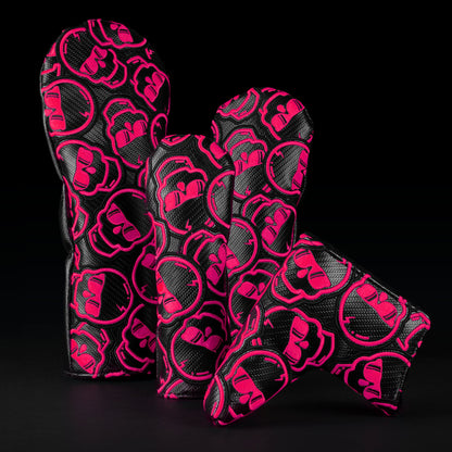 Carbon Fiber & Neon Pink Stacked Skulls Cover Set