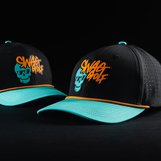 Swag x UNRL graffiti rope black, teal and orange snapback hat.