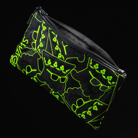 Black and neon green stacked king valuables zipper pouch.