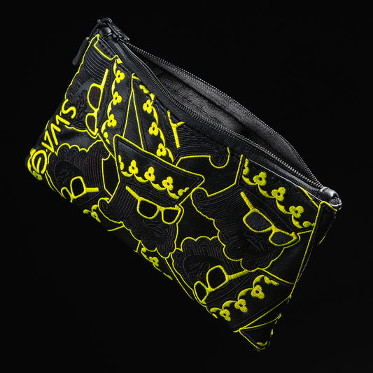 Swagmas stacked king black valuables pouch with neon yellow accents.