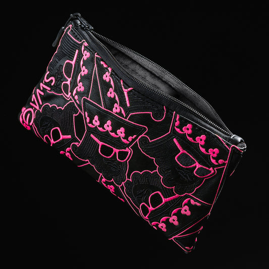 Swagmas stacked king black valuables pouch with neon pink accents.