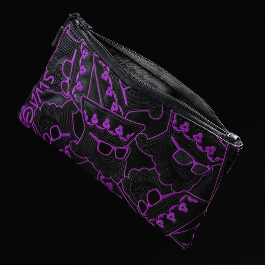 Swagmas stacked king black valuables pouch with neon purple accents.