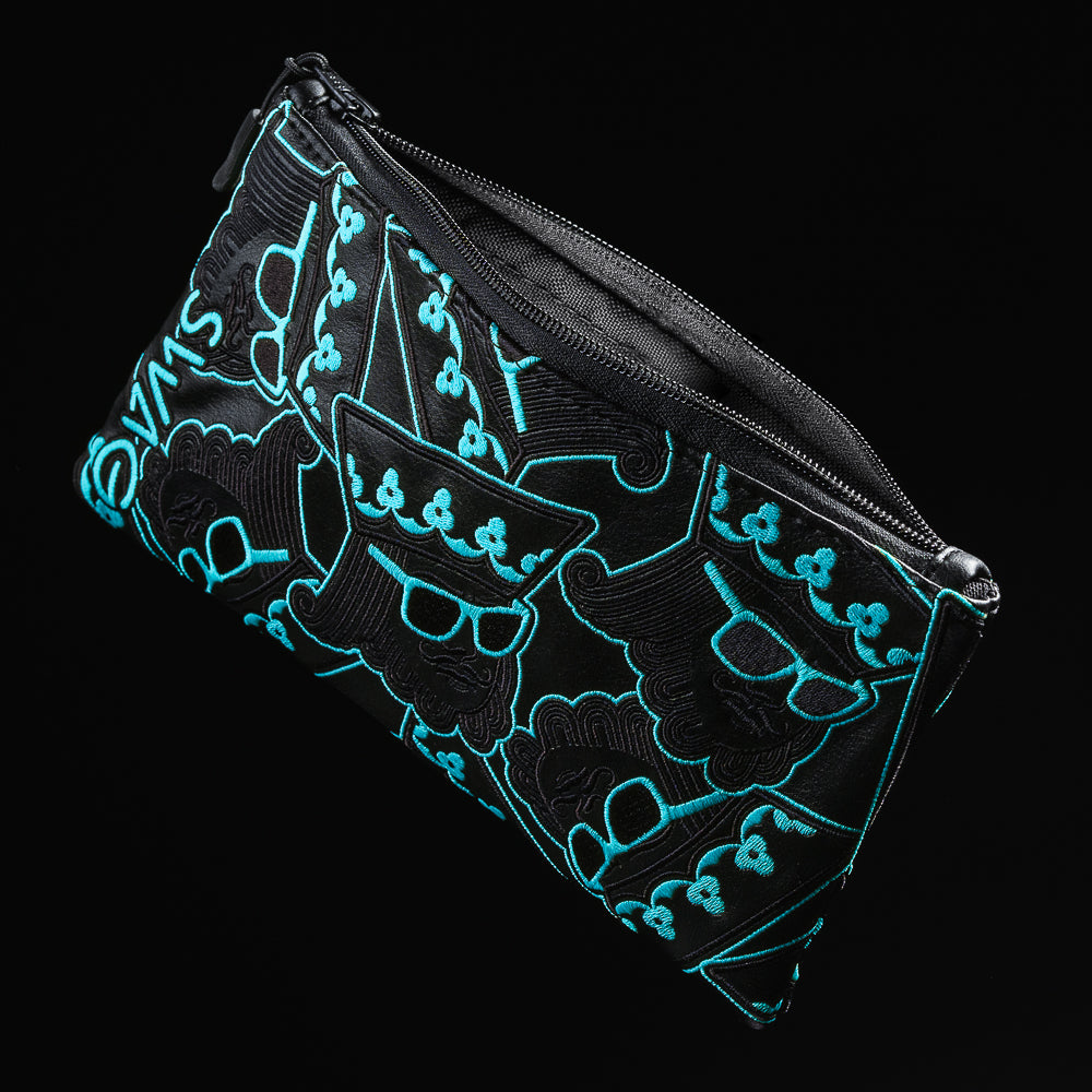 Swagmas stacked king black valuables pouch with neon blue accents.