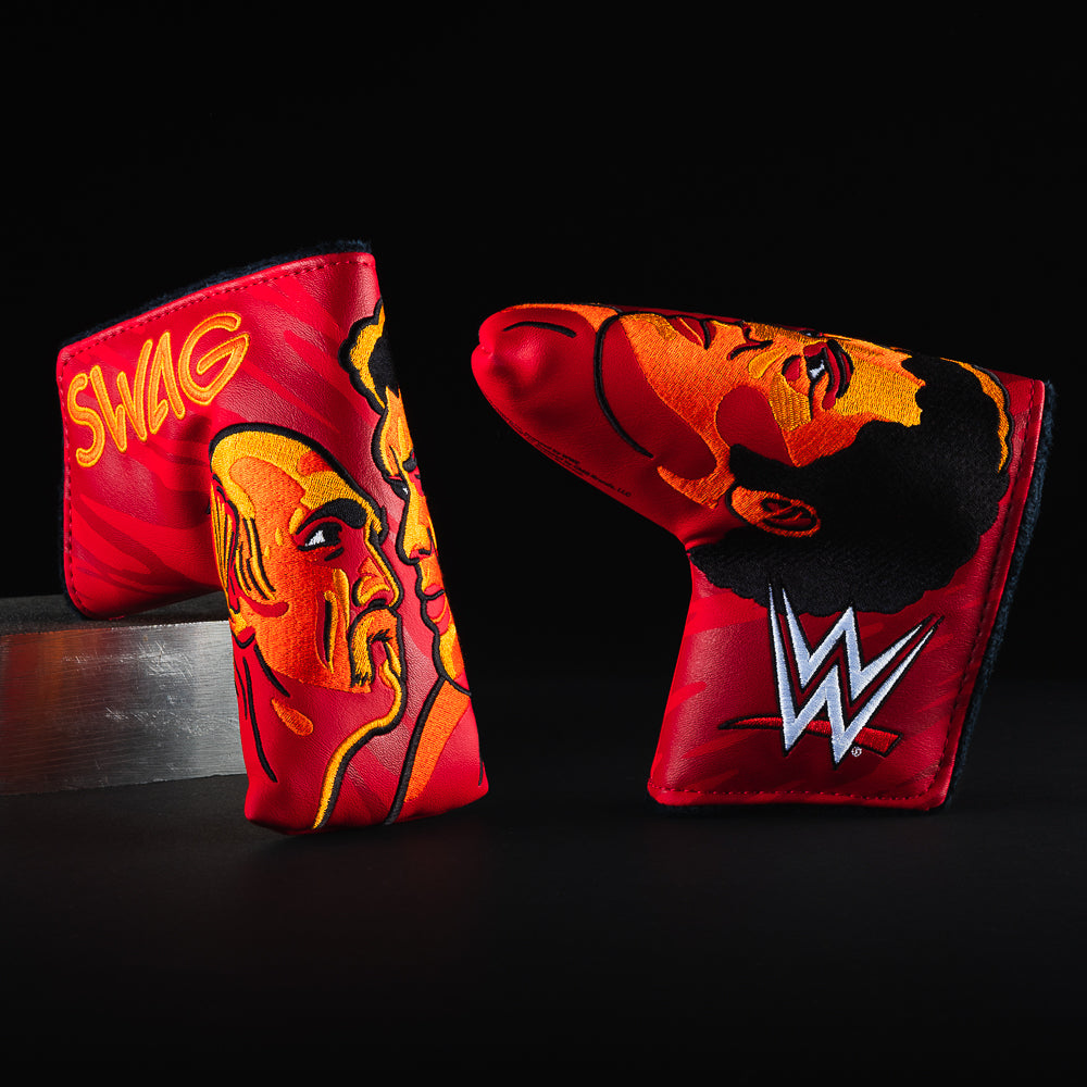 WWE officially licensed Hulk Hogan vs Andre The Giant red blade putter golf club head cover made in the USA.