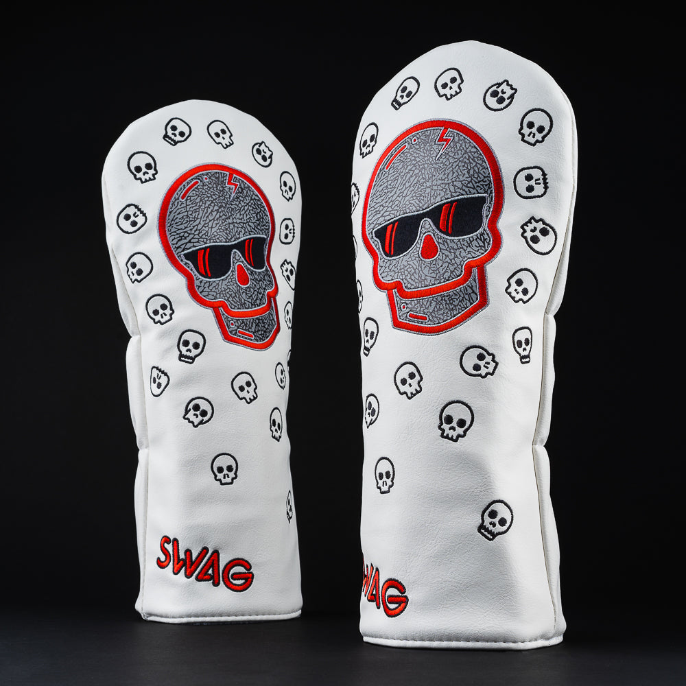 Swagmas white elephant skull driver golf club head cover made in the USA.