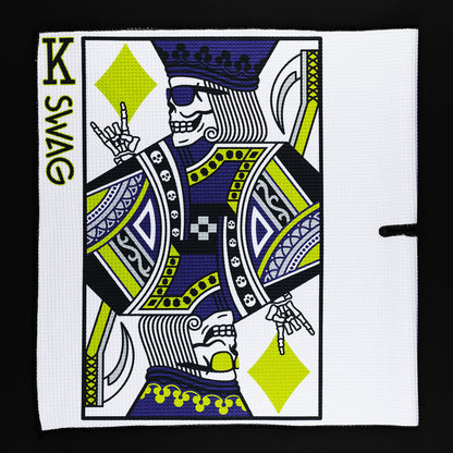 Skeleton King of Swag white, purple, black and green players towel golf accessory.