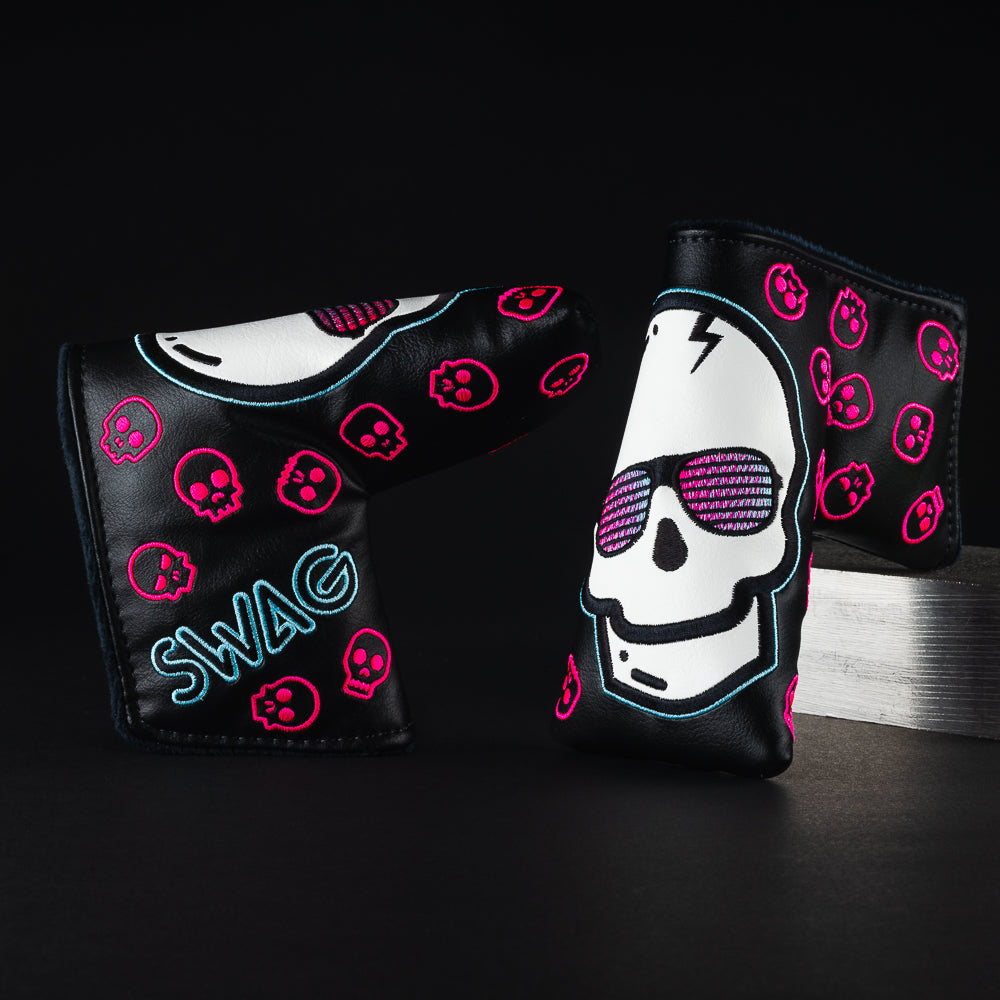 Swag skull black, pink and teal blade putter golf club head cover made in the USA.