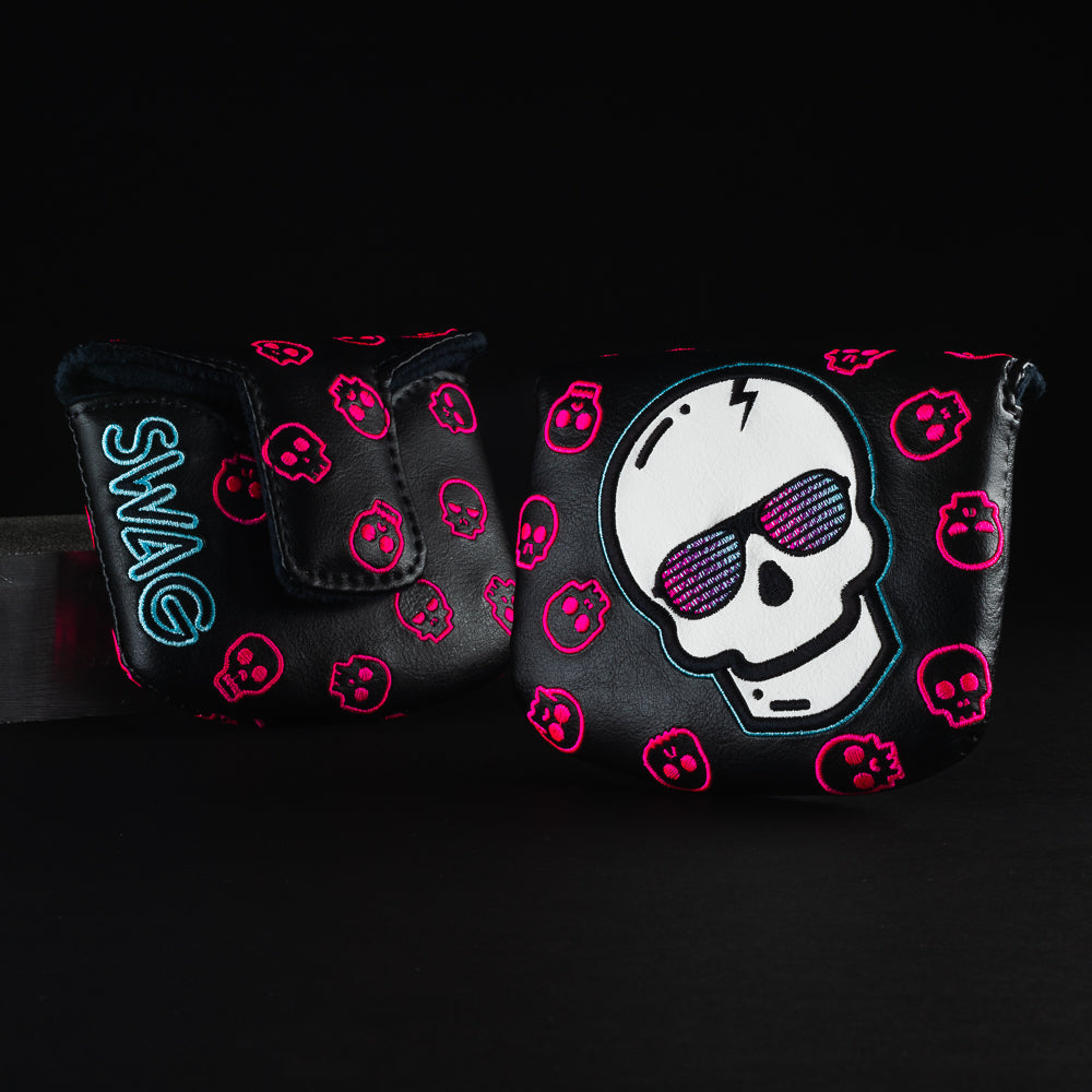 Swag Skull black eclipse pink and teal mallet putter golf club head cover made in the USA.